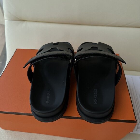 NEW HERMES CHYPRE SANDALS BLACK NOIR EU 37.5 100% Authentic With Box - Picture 3 of 6